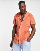 New Look Short Sleeve Towelling Shirt With Revere Collar In Burnt Orange - Part Of A Set