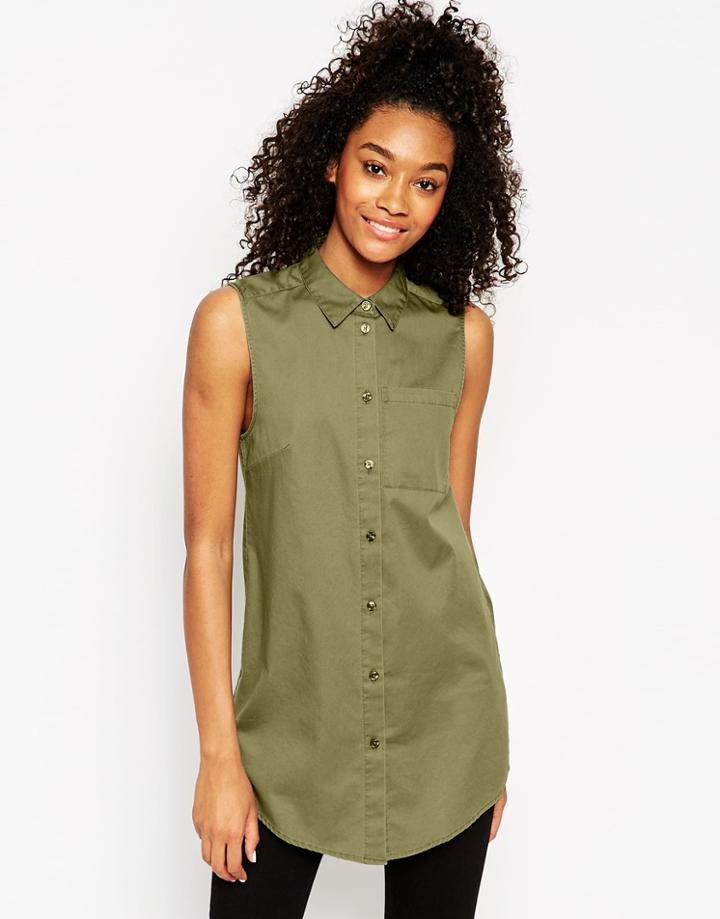 Asos Longline Sleeveless Shirt - Gray
