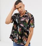 Asos Design Tall Relaxed Painted Style Floral Shirt In Black - Black