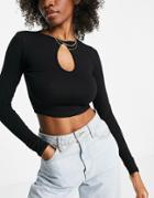 Asos Design Hourglass Long Sleeve Crop Top With Keyhole Cut Out In Black