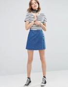 Asos Denim Wrap Skirt In Mid Wash Blue - Blue