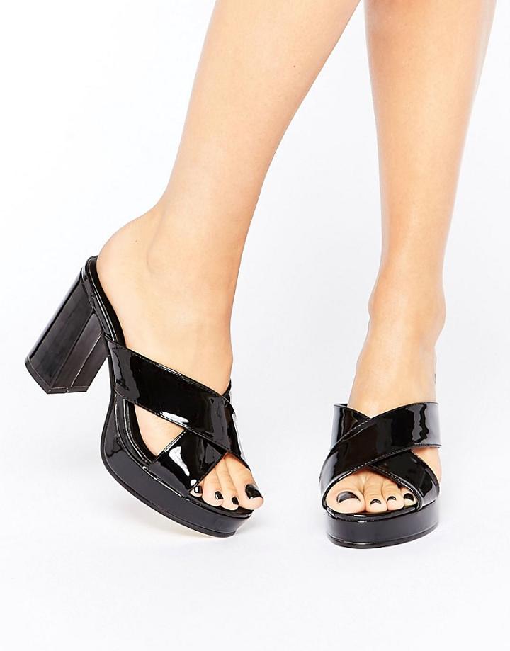 New Look Patent Cross Strap Mule - Black