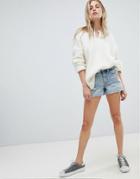 Allsaints Denim Shorts With Embroidered Swallows - Blue