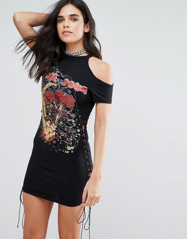 Love & Other Things Cold Shoulder Band T-shirt Dress - Black