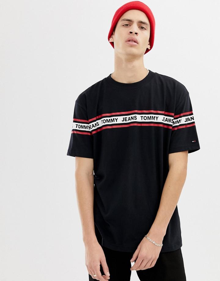 Tommy Jeans Relaxed Fit T-shirt With Chest And Sleeve Taping In Black - Black