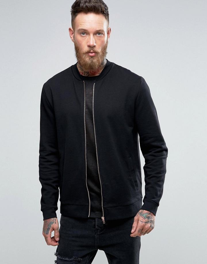 Asos Jersey Bomber Jacket With Rose Gold Zips - Black