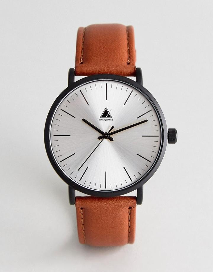 Asos Leather Watch In Tan With Matte Black Case - Tan