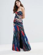 Little Mistress Watercolour Print Panel Maxi Dress - Multi