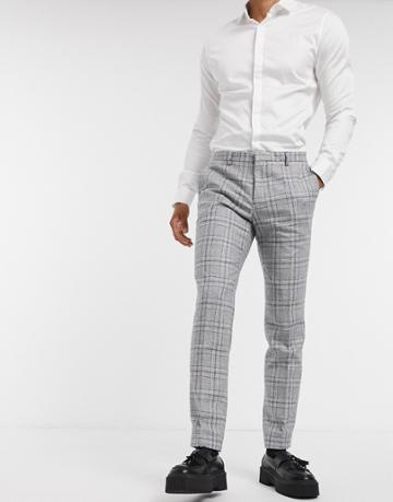 Shelby & Sons Slim Suit Pants In Gray And Blue Check-grey