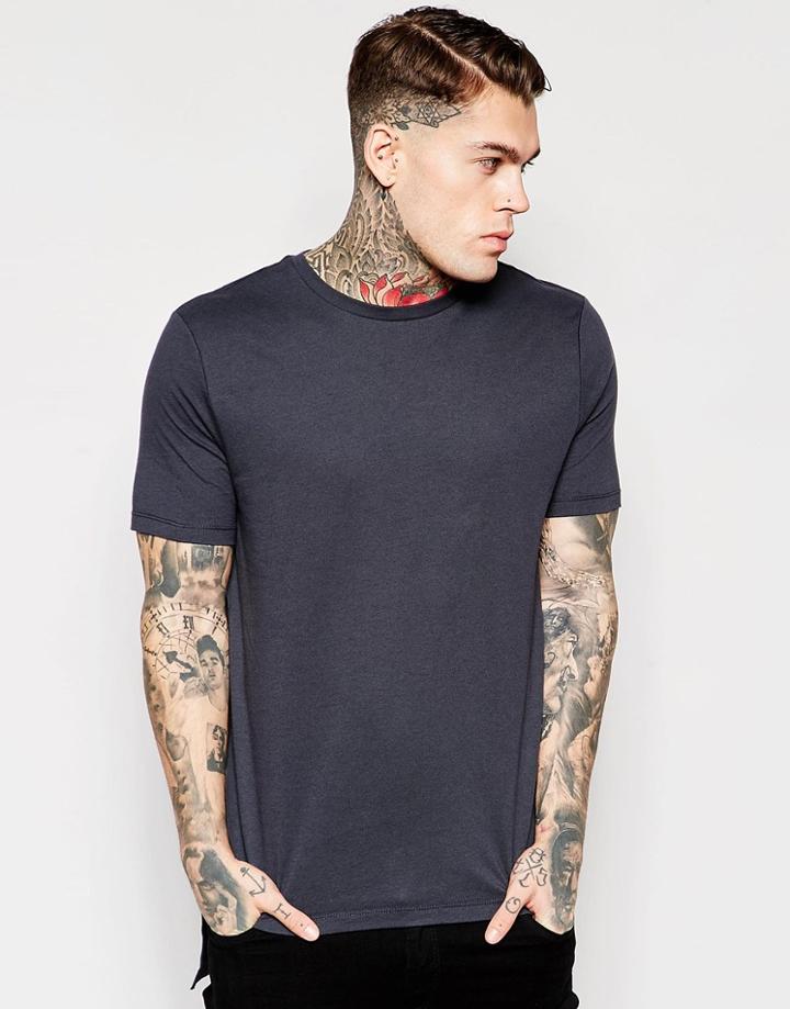Asos Super Longline T-shirt With Raw Hem Extender - Ebony