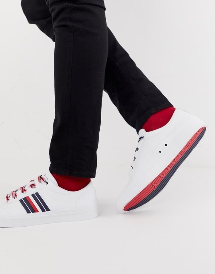Tommy Hilfiger Corporate Stripe Leather Low Sneaker In White - White