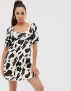 Asos Design Mini Swing Dress In Cow Print - Multi