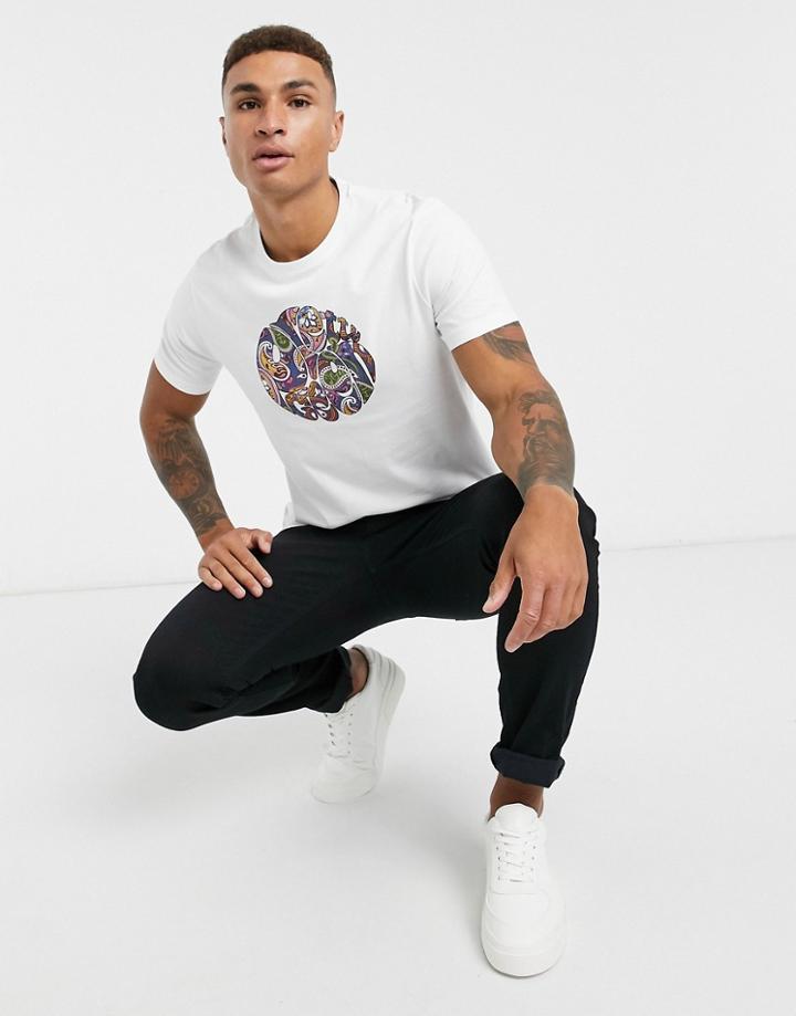 Pretty Green Paisley Print Logo T-shirt In White