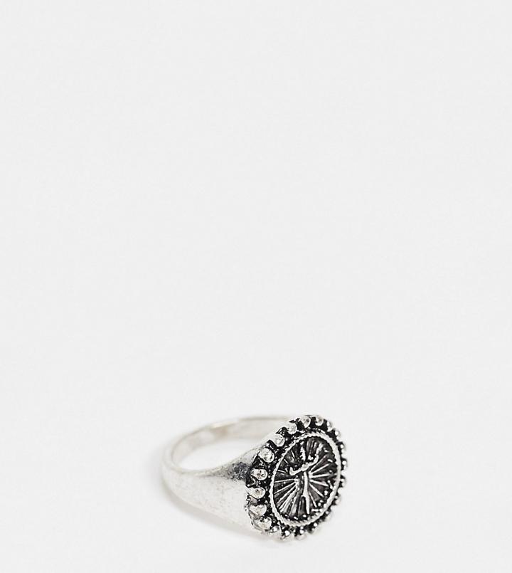 Reclaimed Vintage Inspired Dagger Signet Ring In Burnished Silver