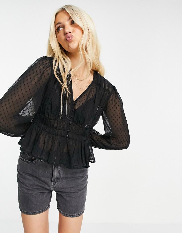 Miss Selfridge Eco Textured Blouse In Black