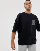 Asos Design Organic Oversized T-shirt With Contrast Pocket In Black - Black