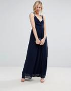 Club L Bridesmaid Pleated Maxi With Crochet Lace Straps - Navy