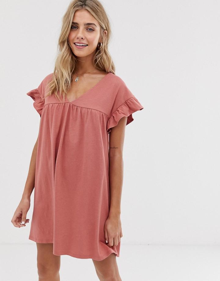 Asos Design Mini Reversible Cotton Slub Smock Dress-pink