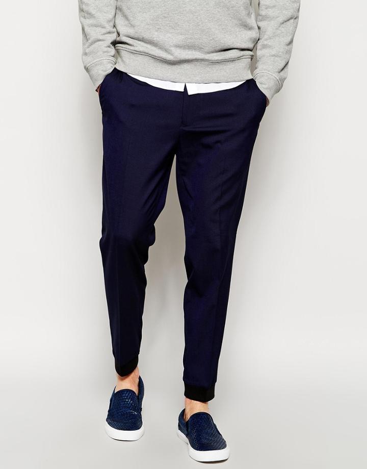 Asos Skinny Smart Joggers With Rib Cuff - Navy
