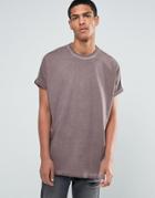 Asos Super Oversized T-shirt With Roll Sleeve In Mink Pigment Wash - Purple