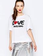 Love Moschino Sequin Heart T-shirt In White - White