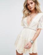 Kiss The Sky Festival Lace Romper With Ladder Detail - Cream