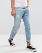 Hollister Skinny Crop Jeans In Stretch Light Distressed With Rips - Blue