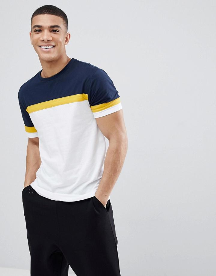 Asos Design Relaxed T-shirt With Color Block In Navy - Navy