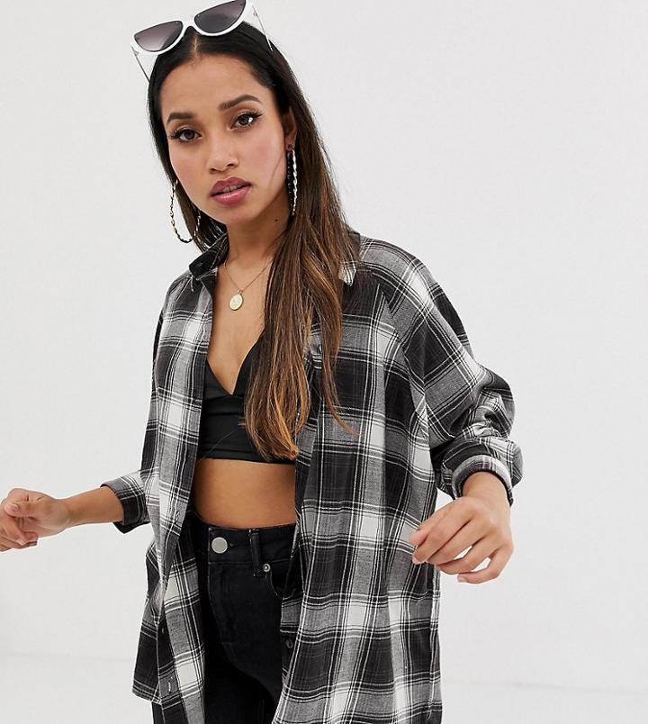Asos Design Petite Long Sleeve Boyfriend Shirt In Mono Check - Multi