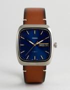 Fossil Rutherford Brown Leather Watch With Blue Dial - Brown