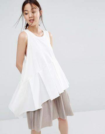 Zacro Scoop Vest Top With Asymmetric Ruffle Hem - White
