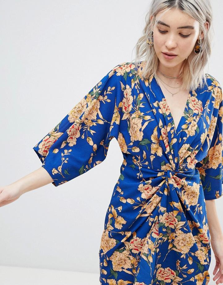 Boohoo Floral Knot Front Kimono Dress - Multi