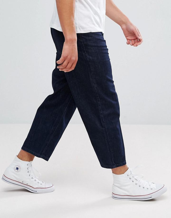 Kiomi Wide Leg Jeans In Rinse Wash - Navy