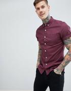 Asos Design Slim Oxford Shirt In Burgundy With Short Sleeves - Red