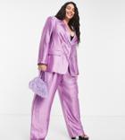 River Island Plus Metallic Split Hem Cigarette Pant In Purple - Part Of A Set