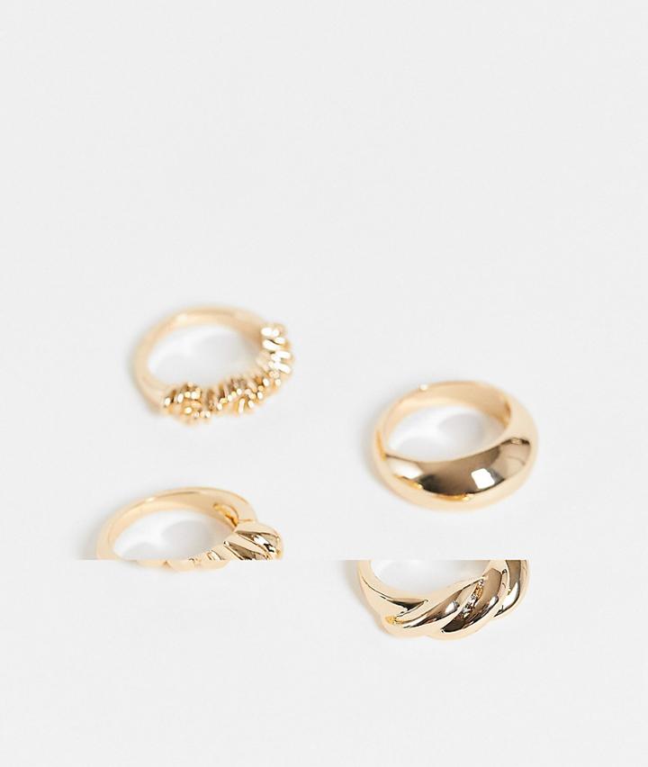 Asos Design Pack Of 4 Rings In Twist Design In Gold Tone