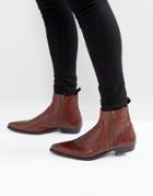Asos Chelsea Boots In Brown Leather With Snake Detail - Brown