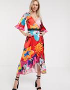 Liquorish Kimono Midi Dress In Mixed Print Floral-red