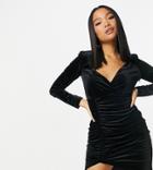 Naanaa Petite Plunge Body-conscious Velvet Dress In Black