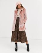 Qed London Faux Fur Coat In Blush-pink