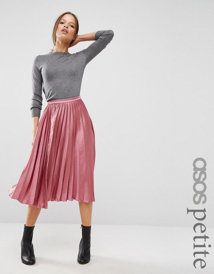 Asos Petite Satin Pleated Midi Skirt - Pink