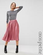 Asos Petite Satin Pleated Midi Skirt - Pink