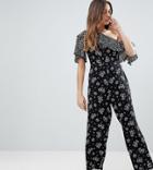 Reclaimed Vintage Inspired Floral One Shoulder Jumpsuit-black