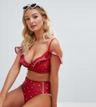 Peek & Beau Fuller Bust Underwired Star Print Bikini Top Dd-g - Red