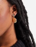 Asos Design Earrings With Dome Drop And Crystal Detail In Gold Tone