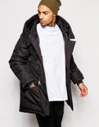 Asos Oversized Quilted Parka Jacket With Metal Fastening In Black - Black