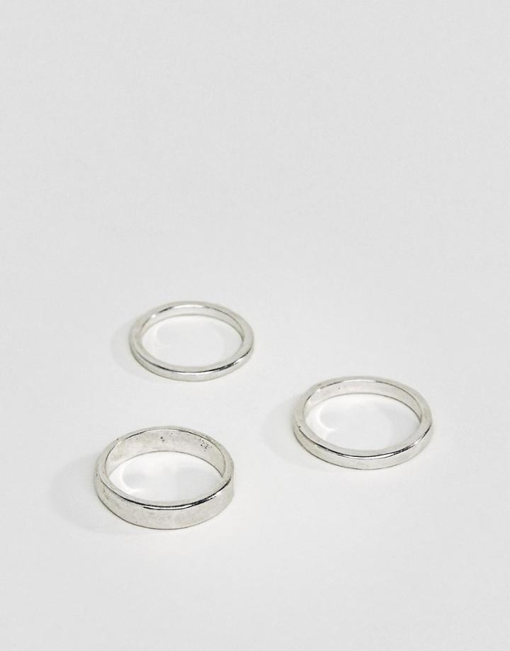 Designb Brushed Silver Band Rings In 3 Pack Exclusive To Asos - Silver