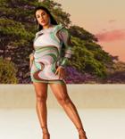 Asos Design Curve Mesh Long Sleeve Beach Mini Dress In Swirl Print-white