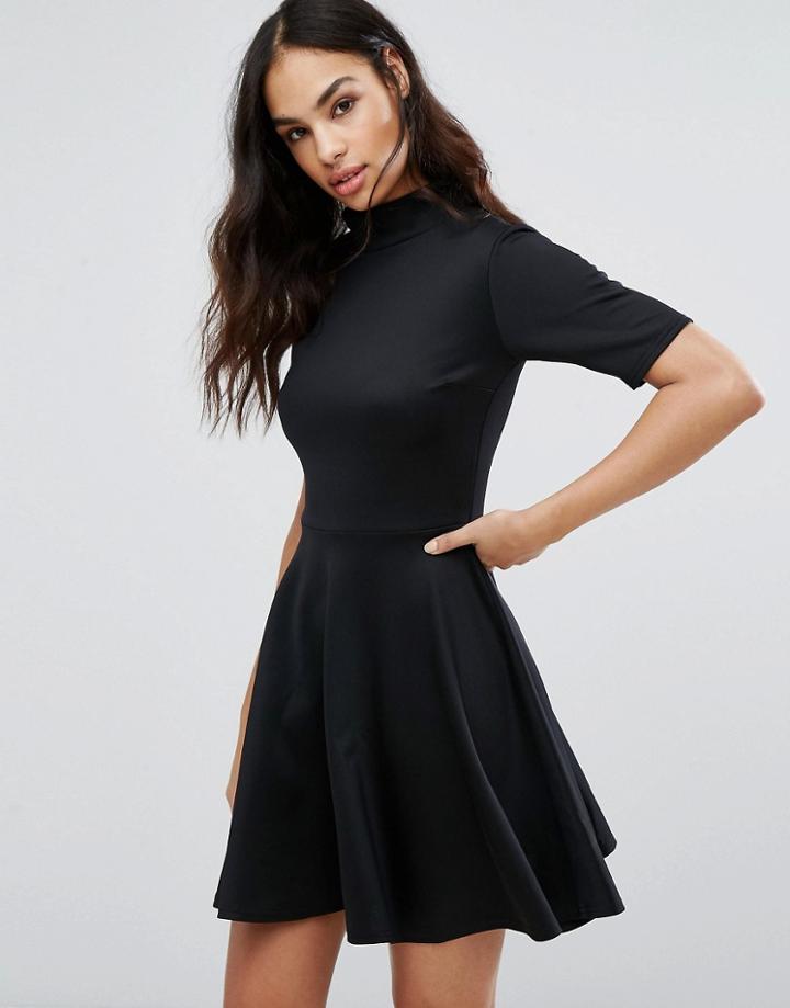 Club L Office High Neck Skater Dress - Black