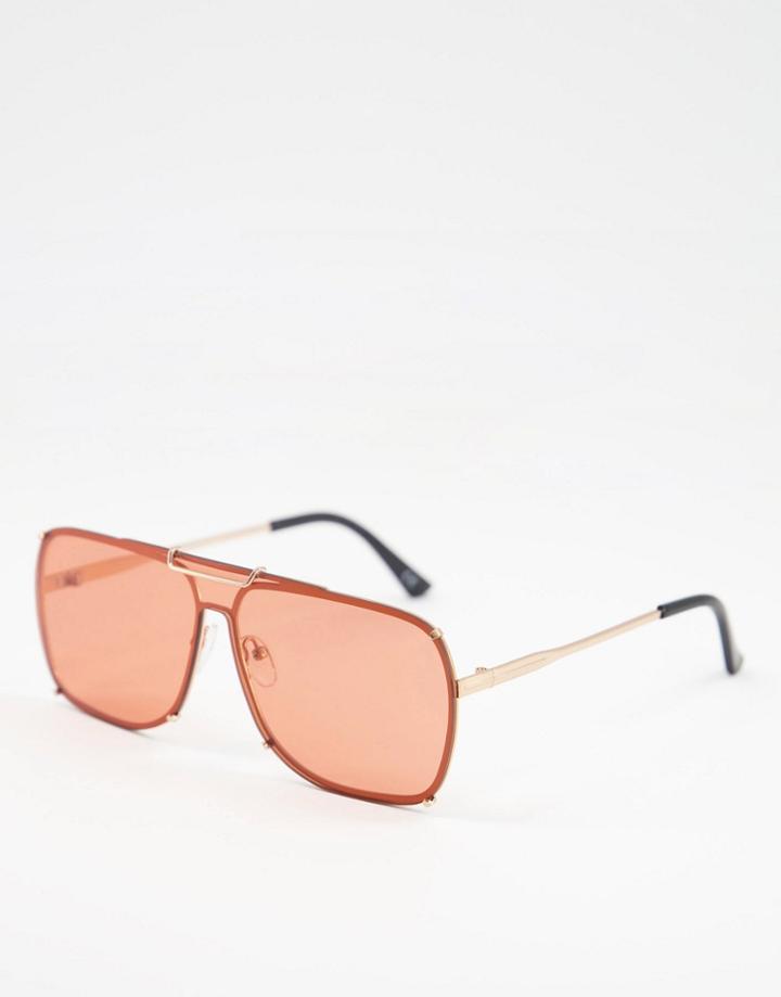 Asos Design Aviator Sunglasses With Gold Frame And Orange Lens